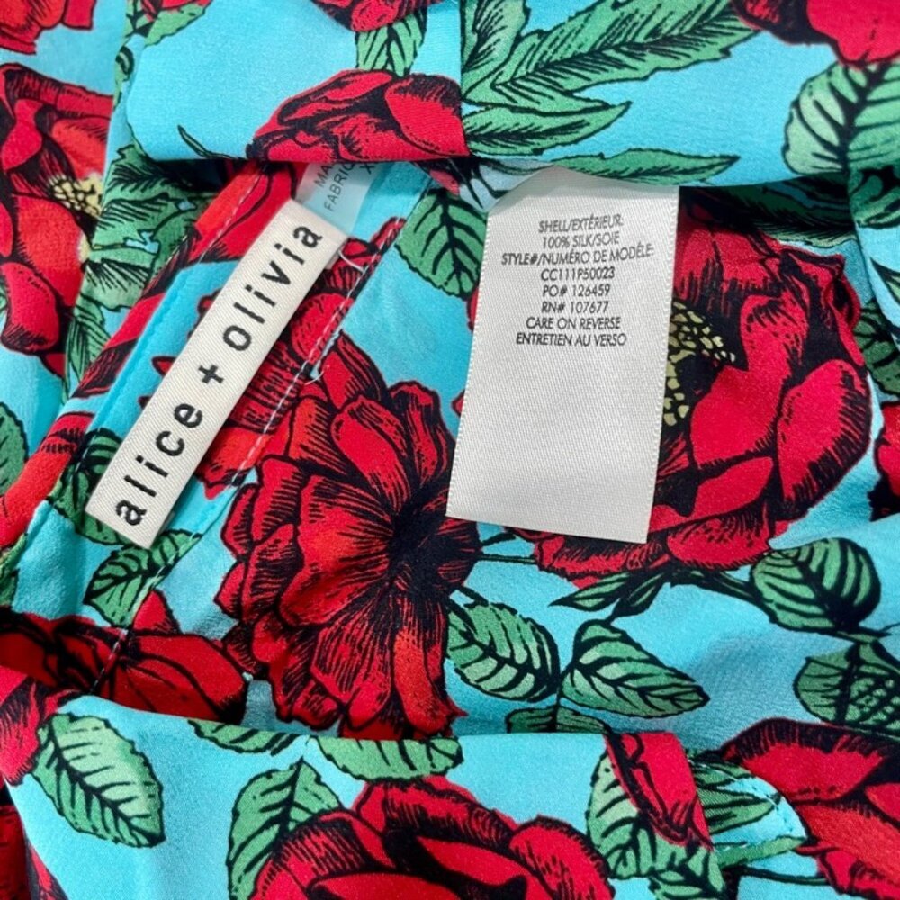 ALICE+OLIVIA SILK BLOUSE BUTTON DOWN PREPPY CHIC TRENDY GREEN RED FLORAL
SZ XS - Picture 8 of 14